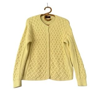 Vintage | Minkha | Butter Yellow Cable Knit Alpaca Cardigan Size M